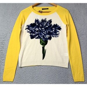 SAMANTHA SUNG Cream Front Sweater with Yellow Sleeves and Blue Floral